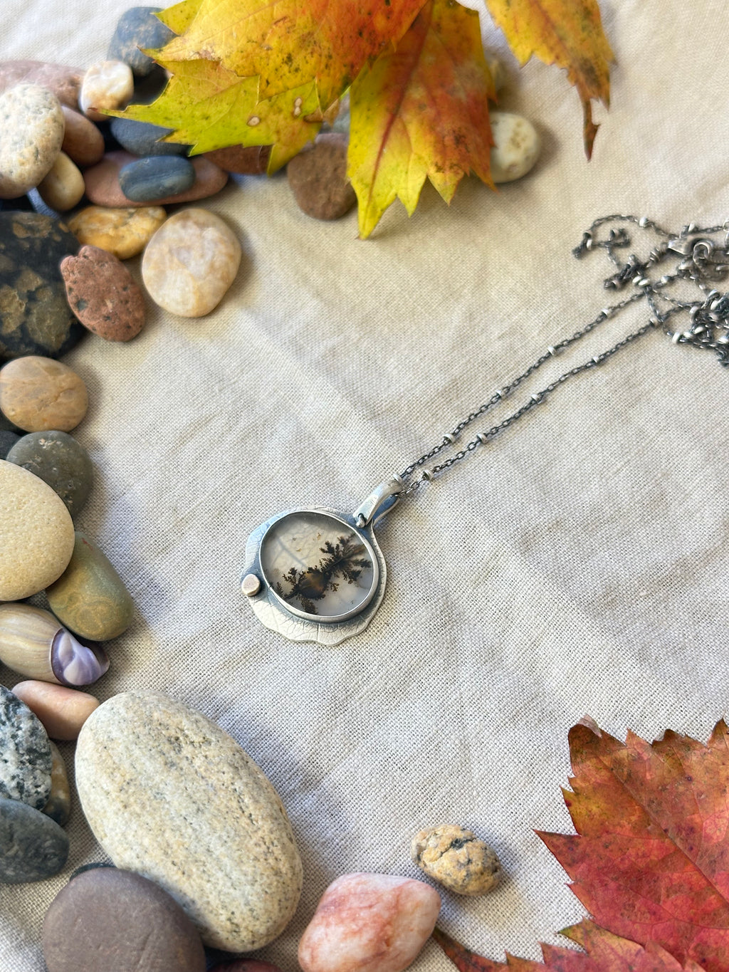 Dendritic Agate and Sterling Silver Neckkace