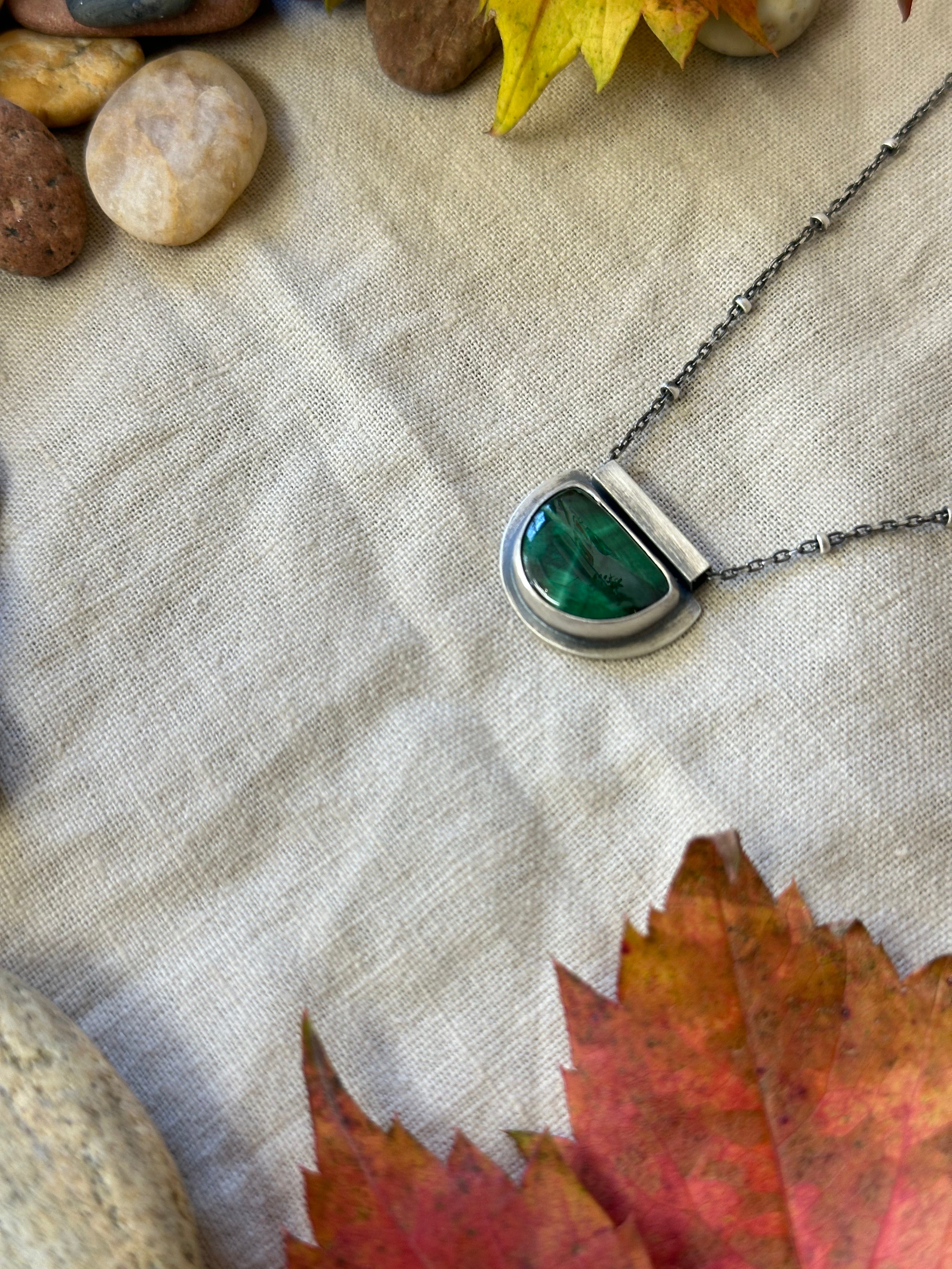 Silky Malachite & Sterling Silver Necklace
