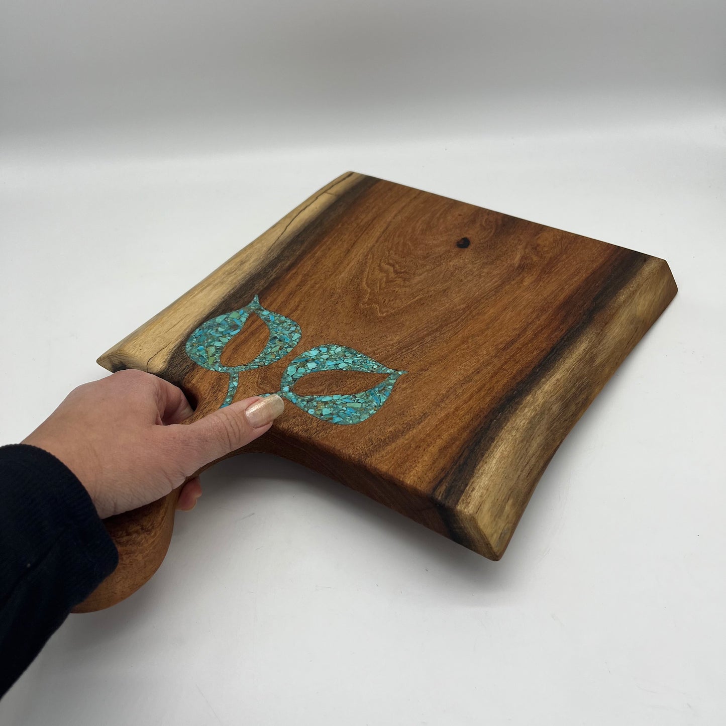 Cutting board with handle ~ Kingman turquoise