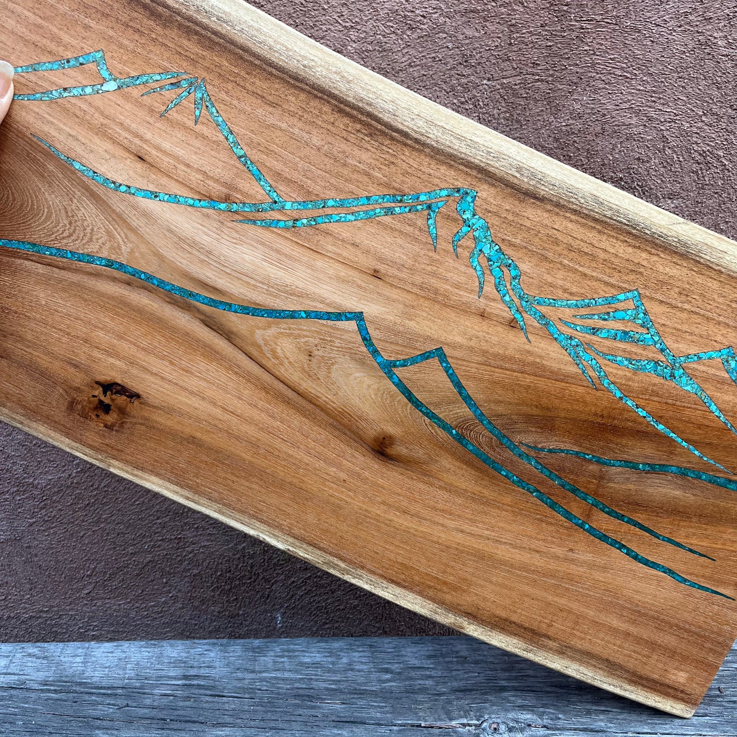 Mesquite Tray with Kingman and Peruvian Turquoise inlay