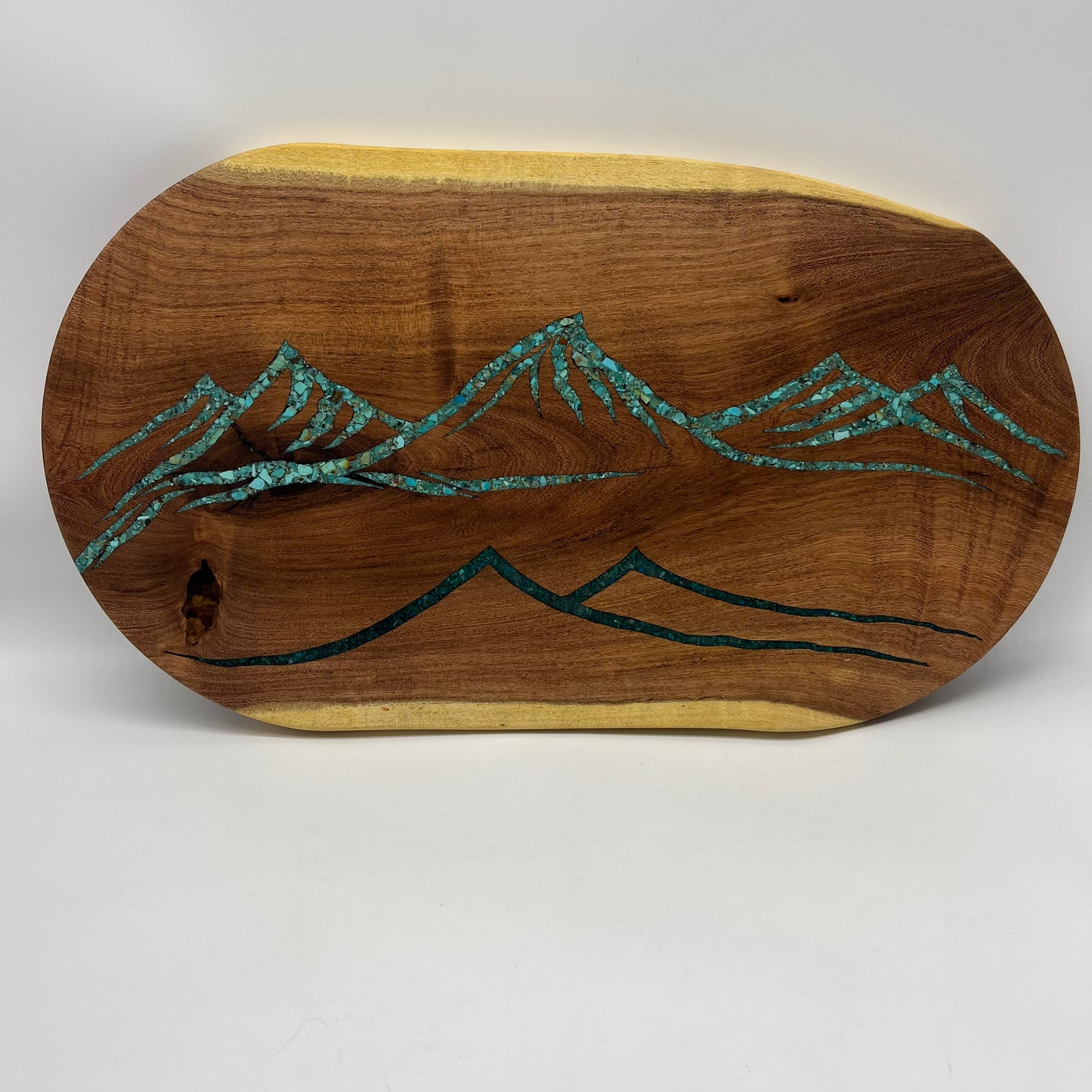 Charcuterie board in mesquite with Turquoise inlay