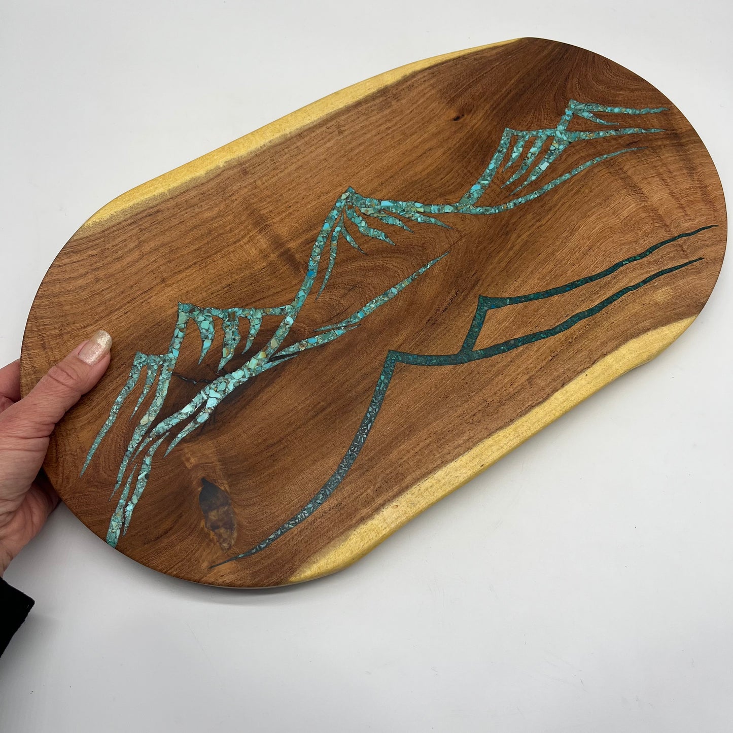 Charcuterie board in mesquite with Turquoise inlay