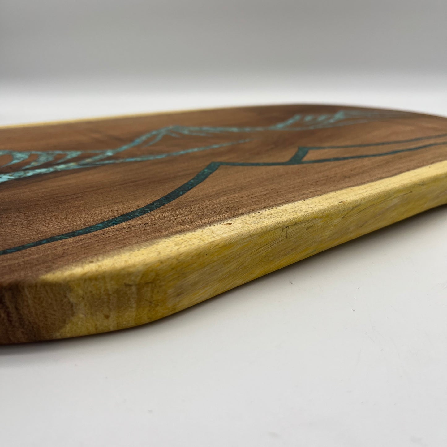 Charcuterie board in mesquite with Turquoise inlay