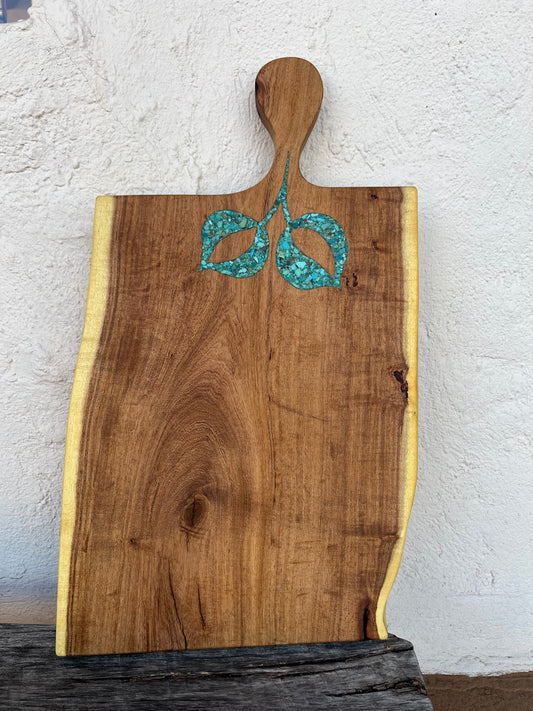 Cutting board with handle ~ Kingman turquoise ~ Leaf design