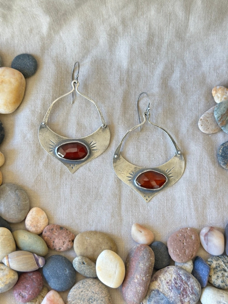 Hessonite Garnet leaf earrings - Sterling Silver
