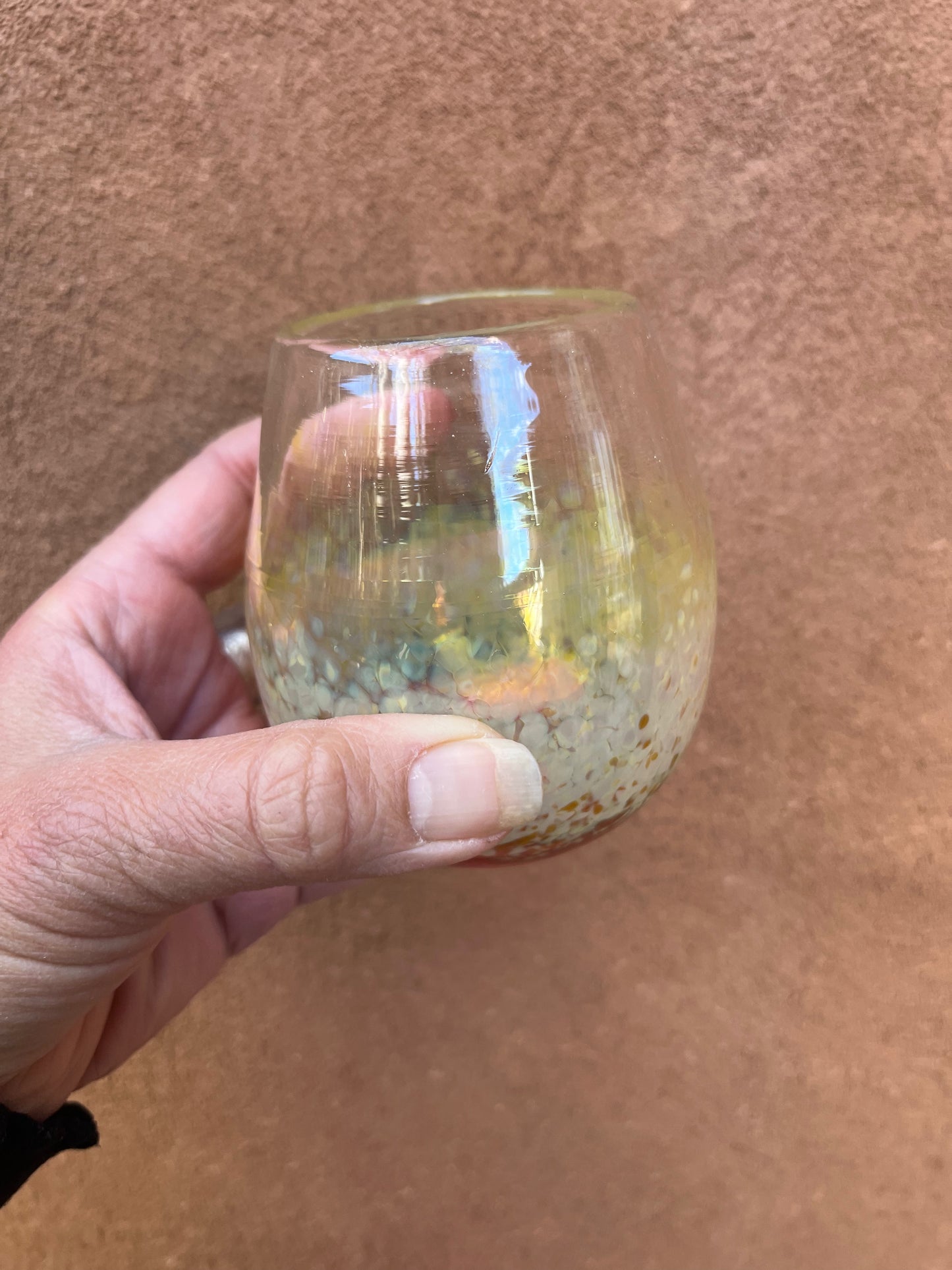 Steamless wine glass ~ Fuschia + Iris Amber ~ Blown glass