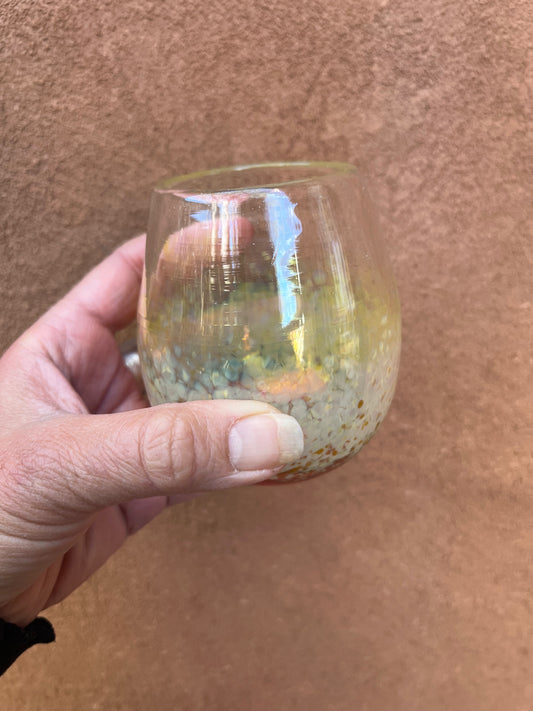 Steamless wine glass ~ Fuschia + Iris Amber ~ Blown glass