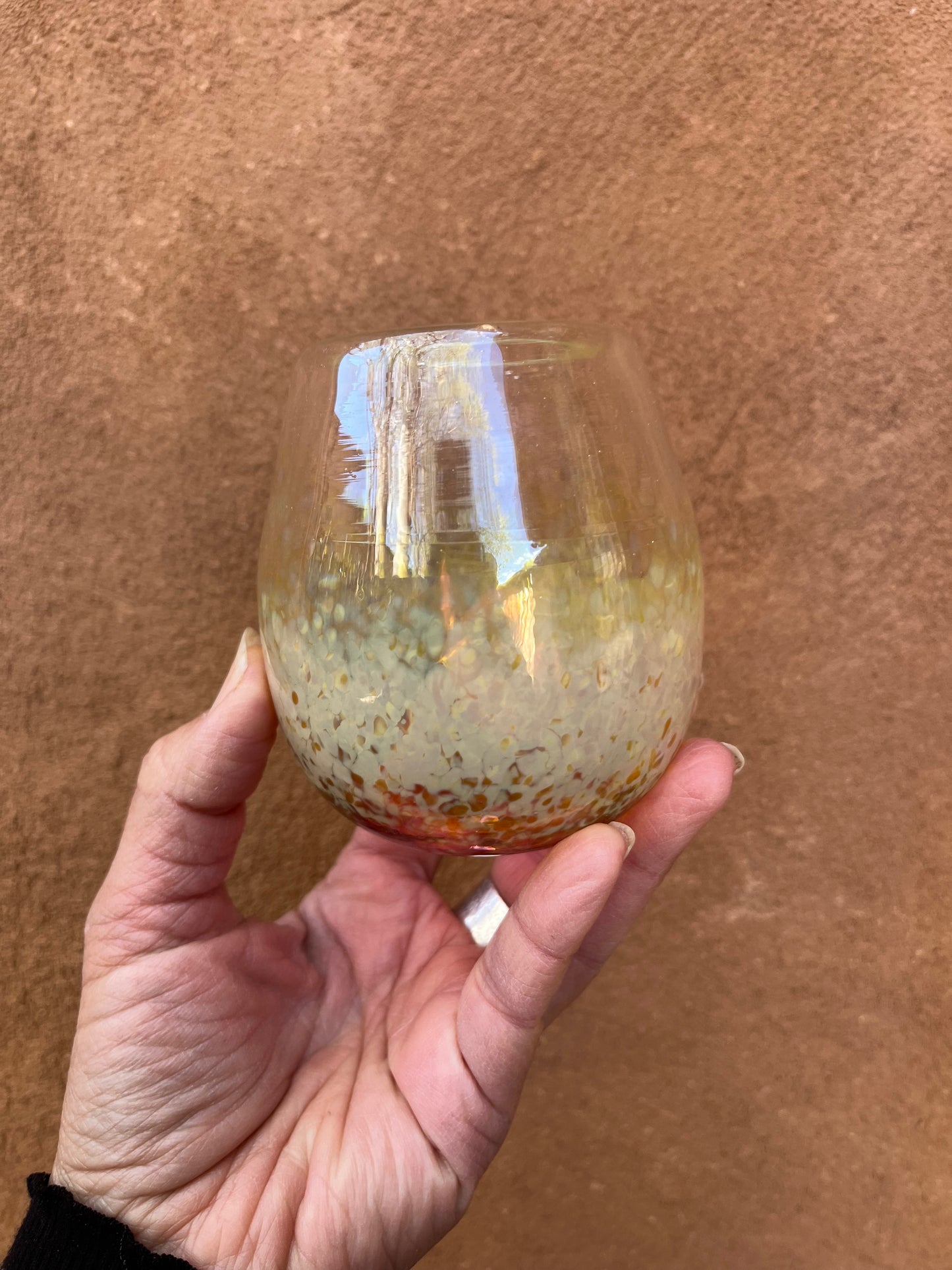 Steamless wine glass ~ Fuschia + Iris Amber ~ Blown glass