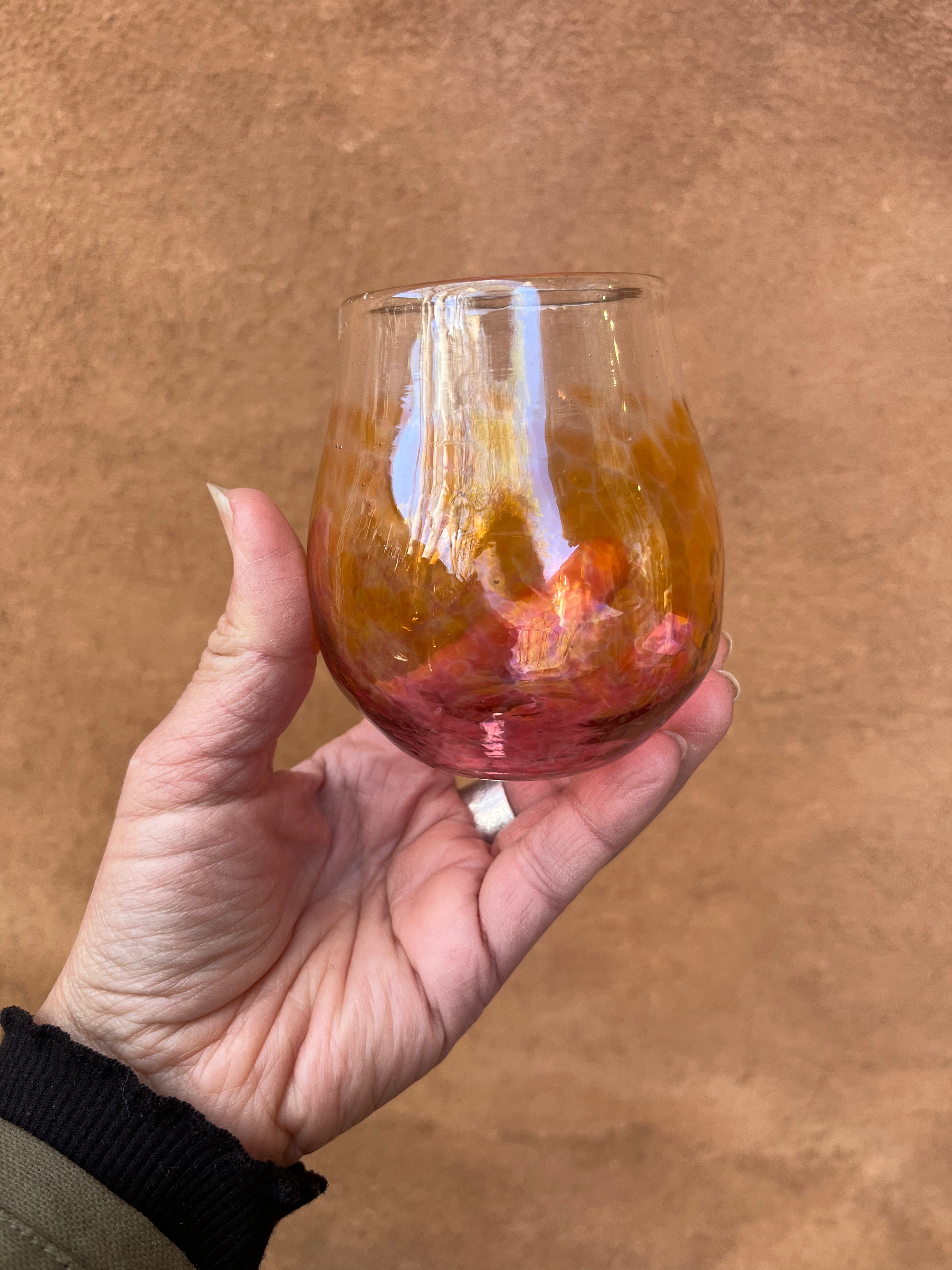 Wine Cup • Yellowish  Aurora + fuschia • Blown glass
