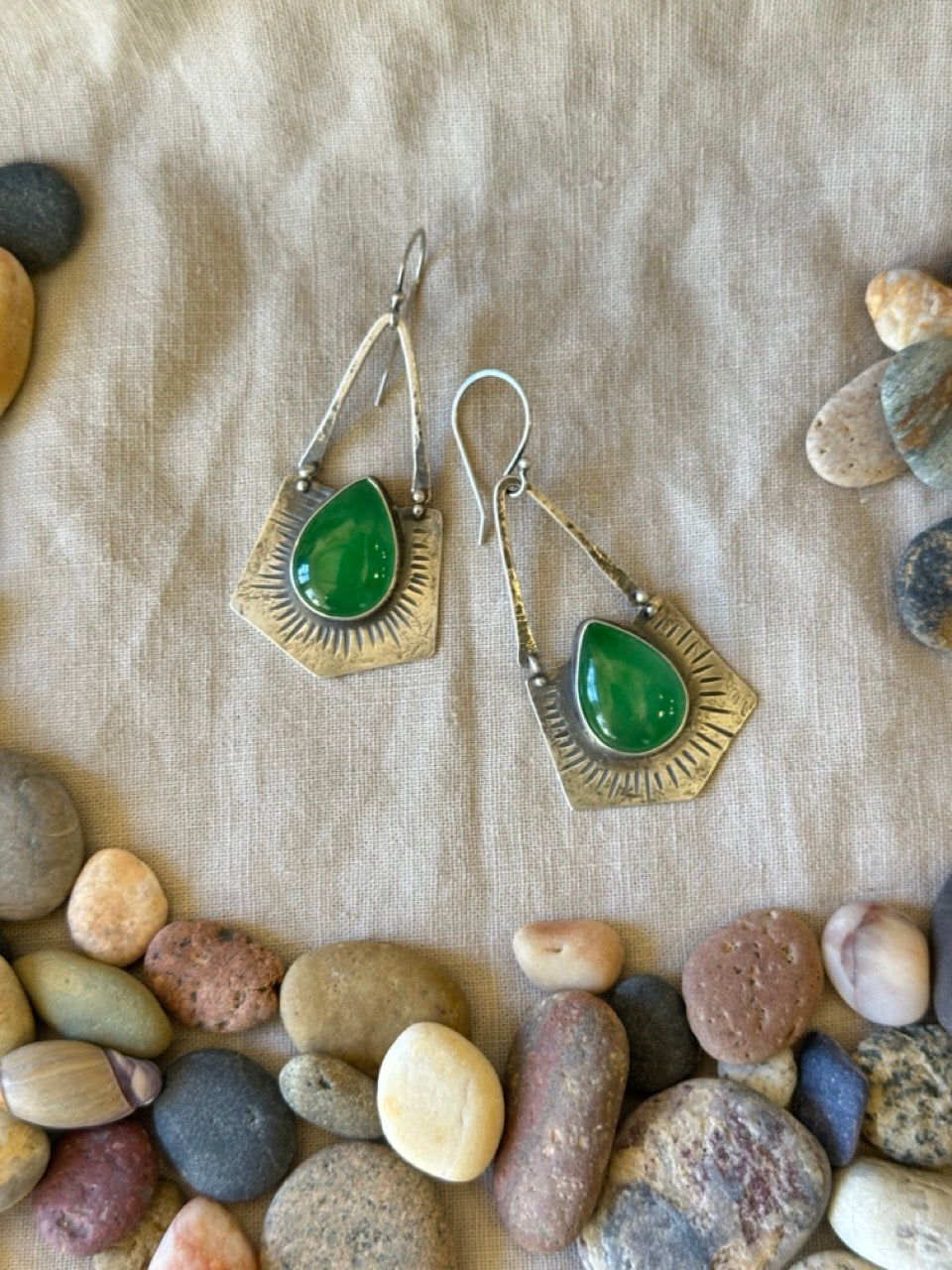Serpentine dangle earrings - sterling silver