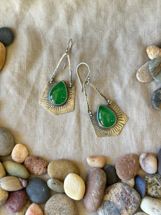 Serpentine dangle earrings - sterling silver