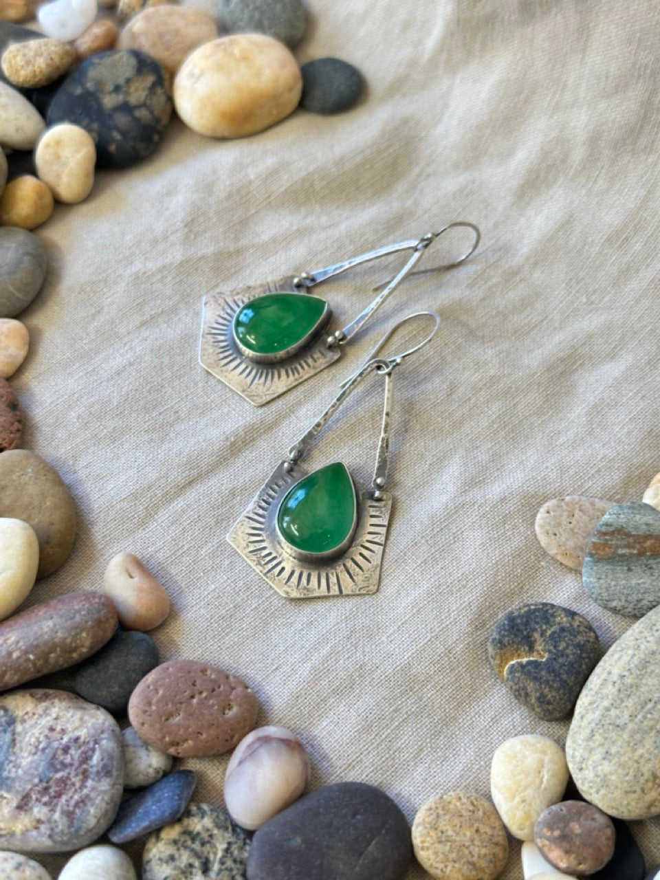 Serpentine dangle earrings - sterling silver