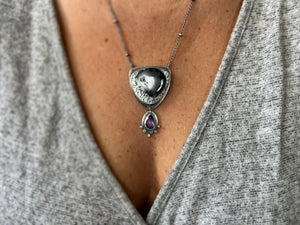 Dendrite Opal & Amethyst Necklace ~ Sterling Silver