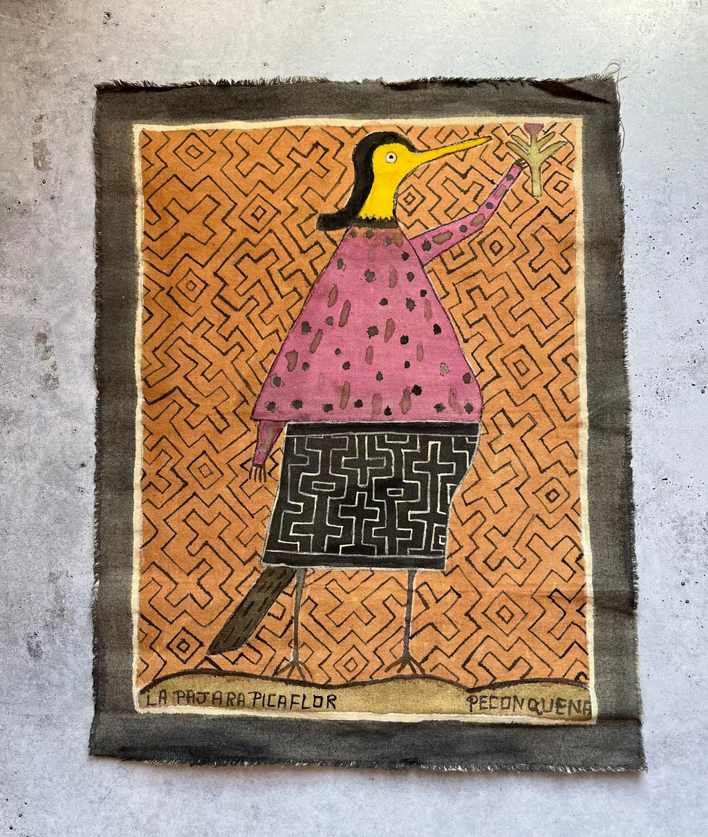 La Pajara Picaflor ~ Natural pigments on fabric - 17.5” x 13.5”