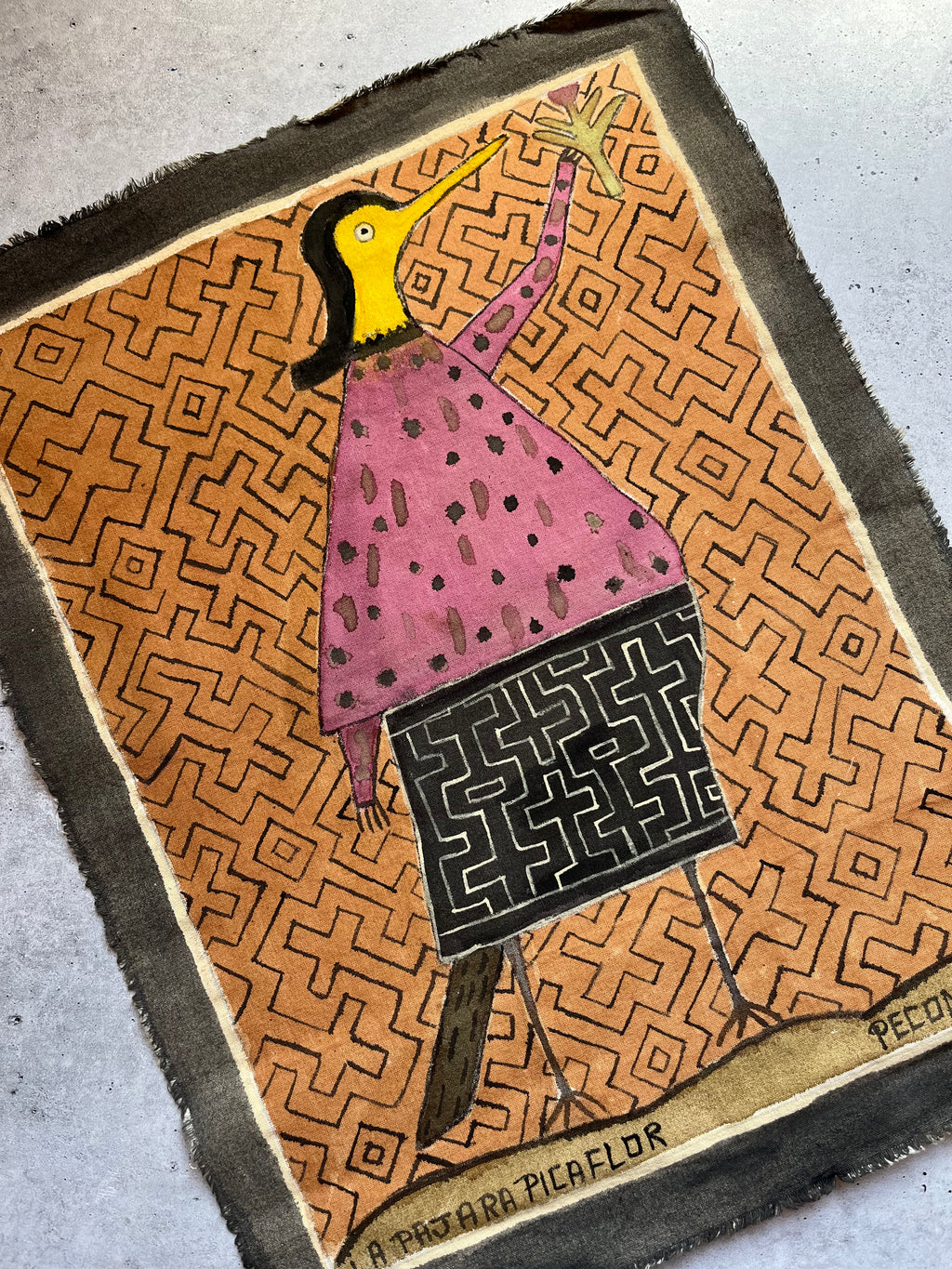 La Pajara Picaflor ~ Natural pigments on fabric - 17.5” x 13.5”
