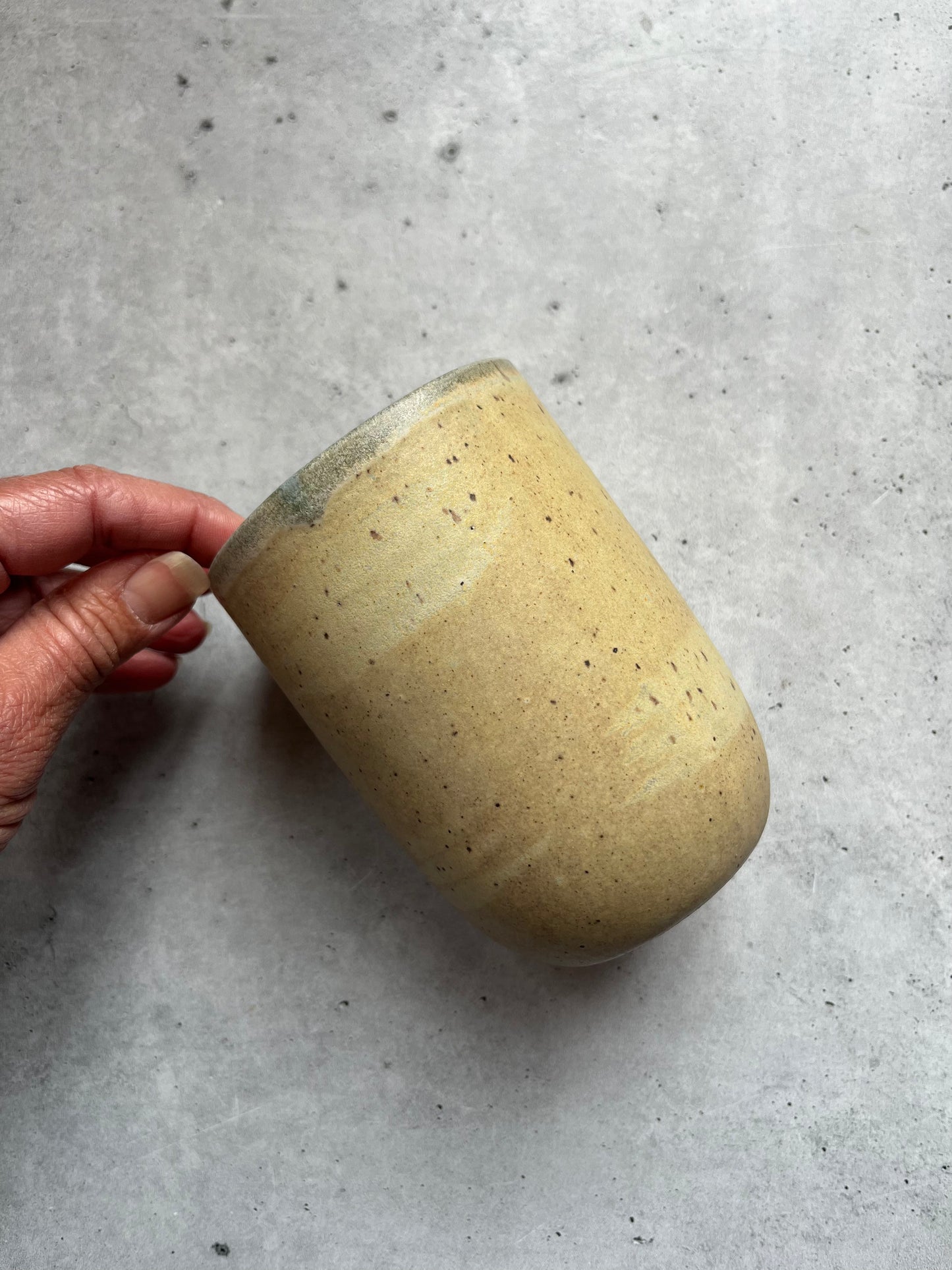 Cup ~ Straw ~ green speckled interior
