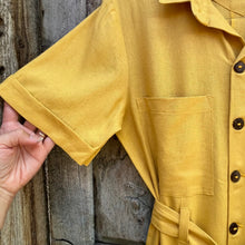 Load image into Gallery viewer, Mustard Linen - short sleeves- Jumpsuit
