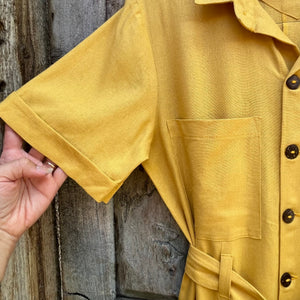 Mustard Linen - short sleeves- Jumpsuit