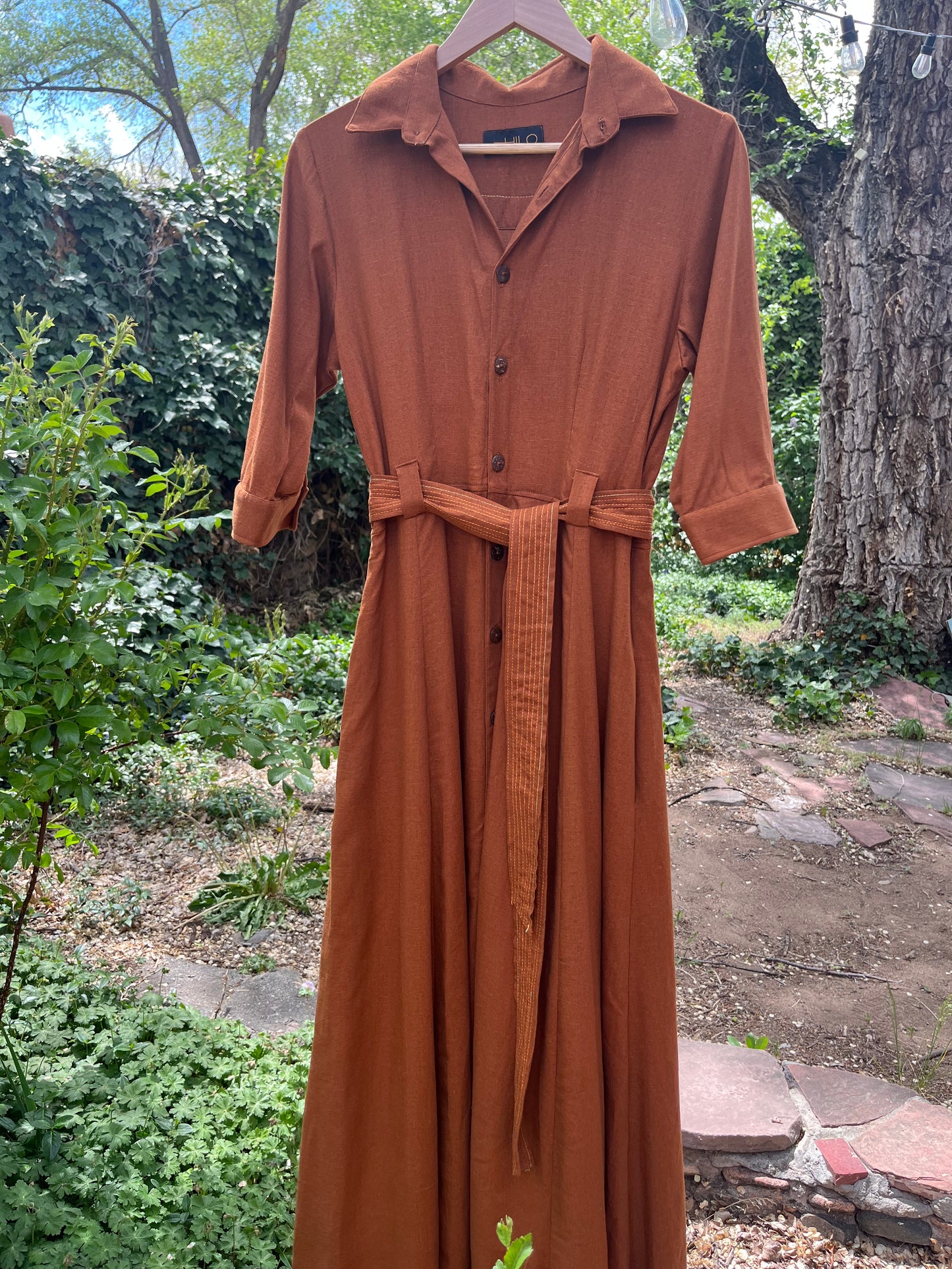 Rust - Three Quarter Sleeves - A-line dress