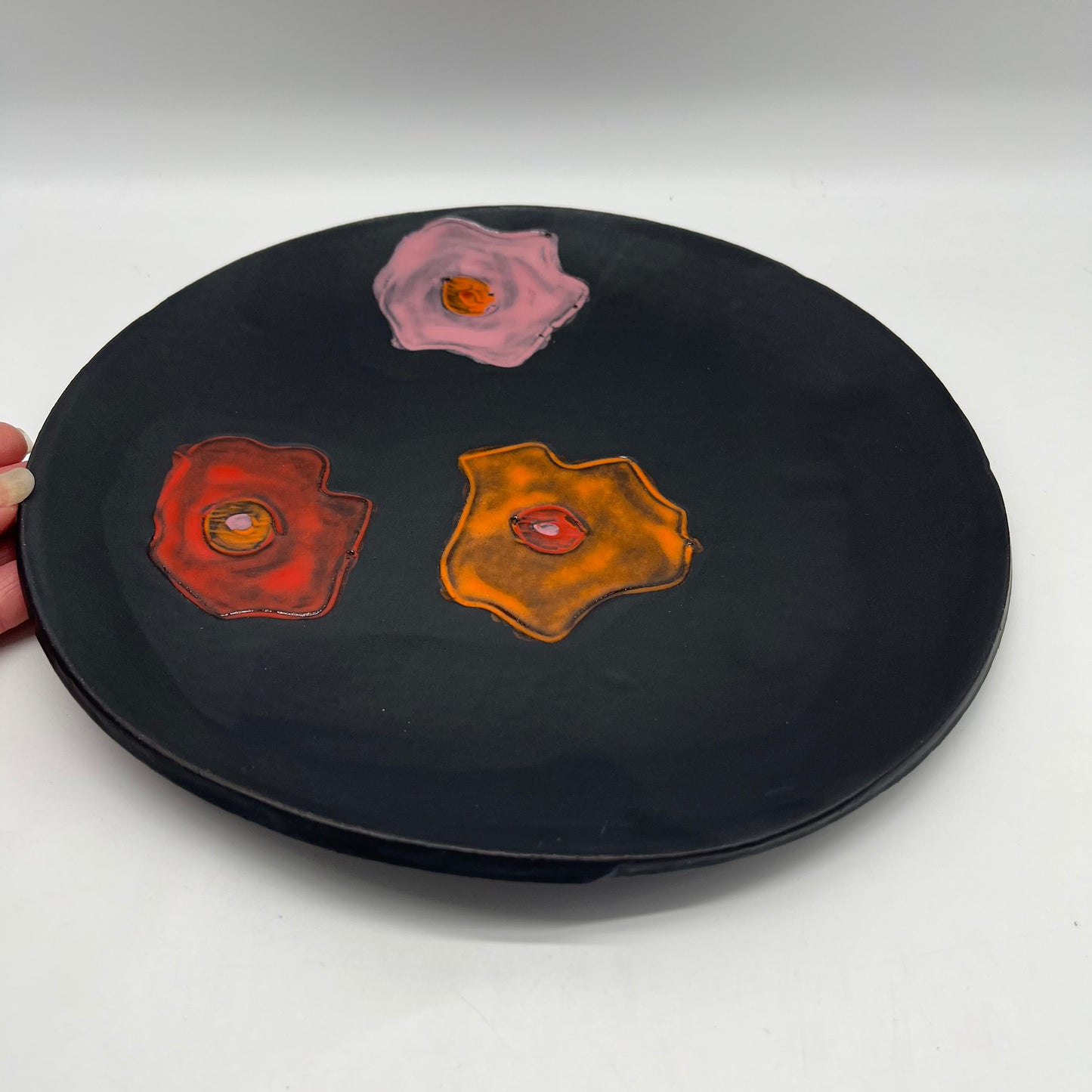 Large Serving plates - Black with Poppies