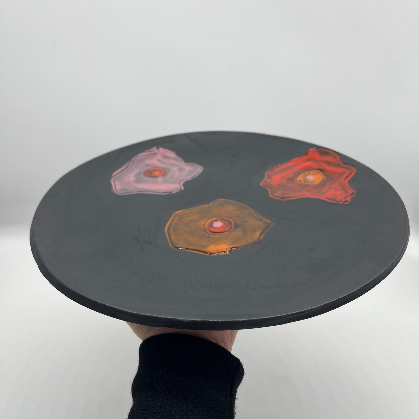 Large Serving plates - Black with Poppies