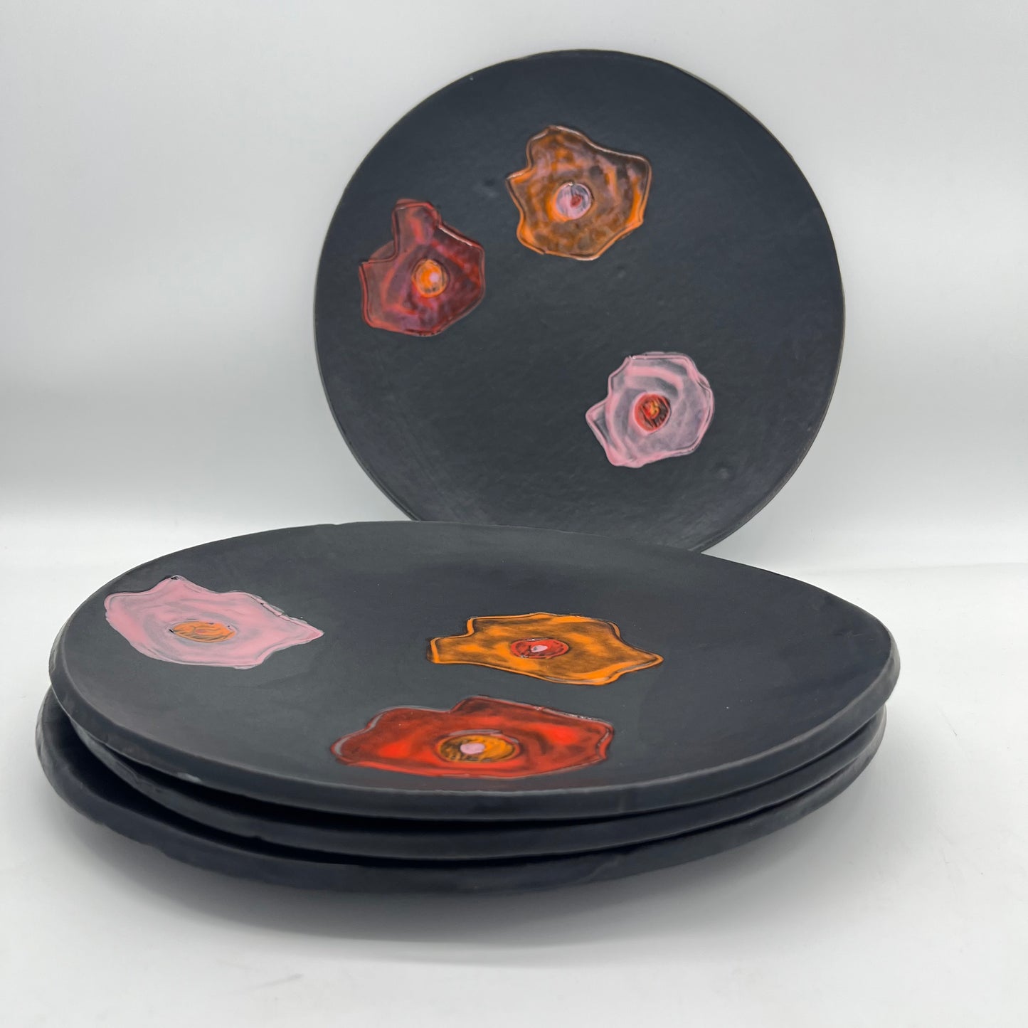 Large Serving plates - Black with Poppies