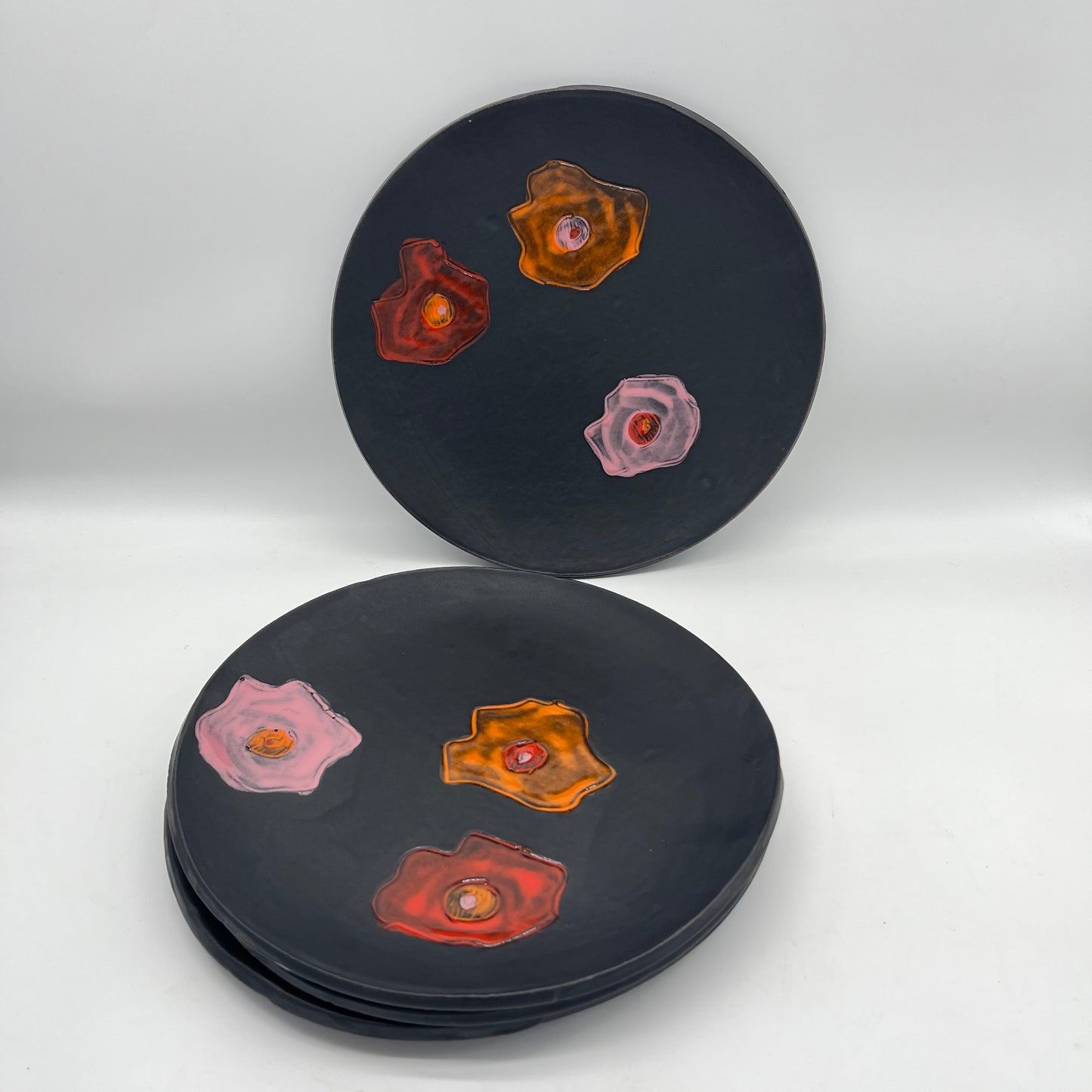 Large Serving plates - Black with Poppies