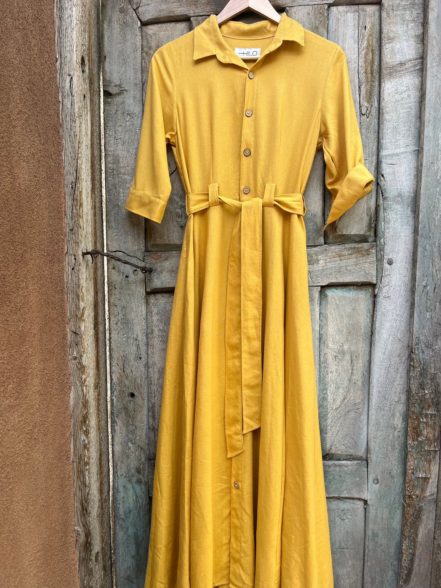 Yellow - Three Quarter Sleeves - A-line dress