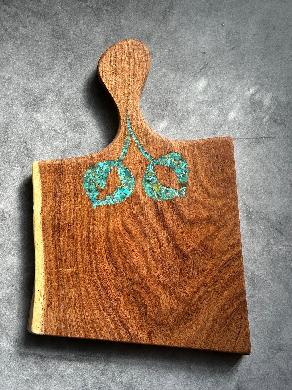 Small Cutting Board with Handle - Kingman Turquoise leaves