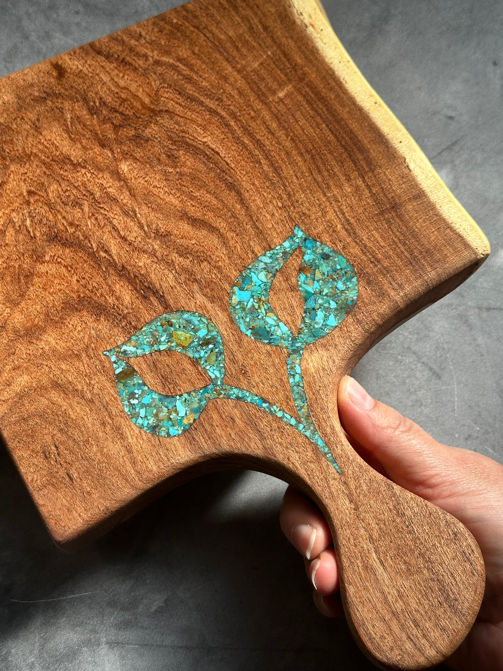 Small Cutting Board with Handle - Kingman Turquoise leaves