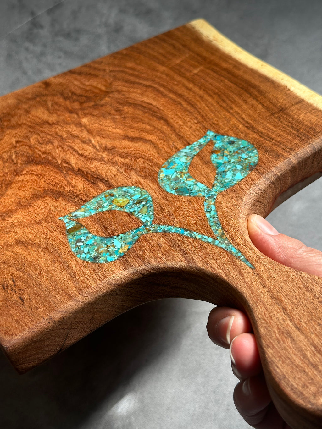 Small Cutting Board with Handle - Kingman Turquoise leaves