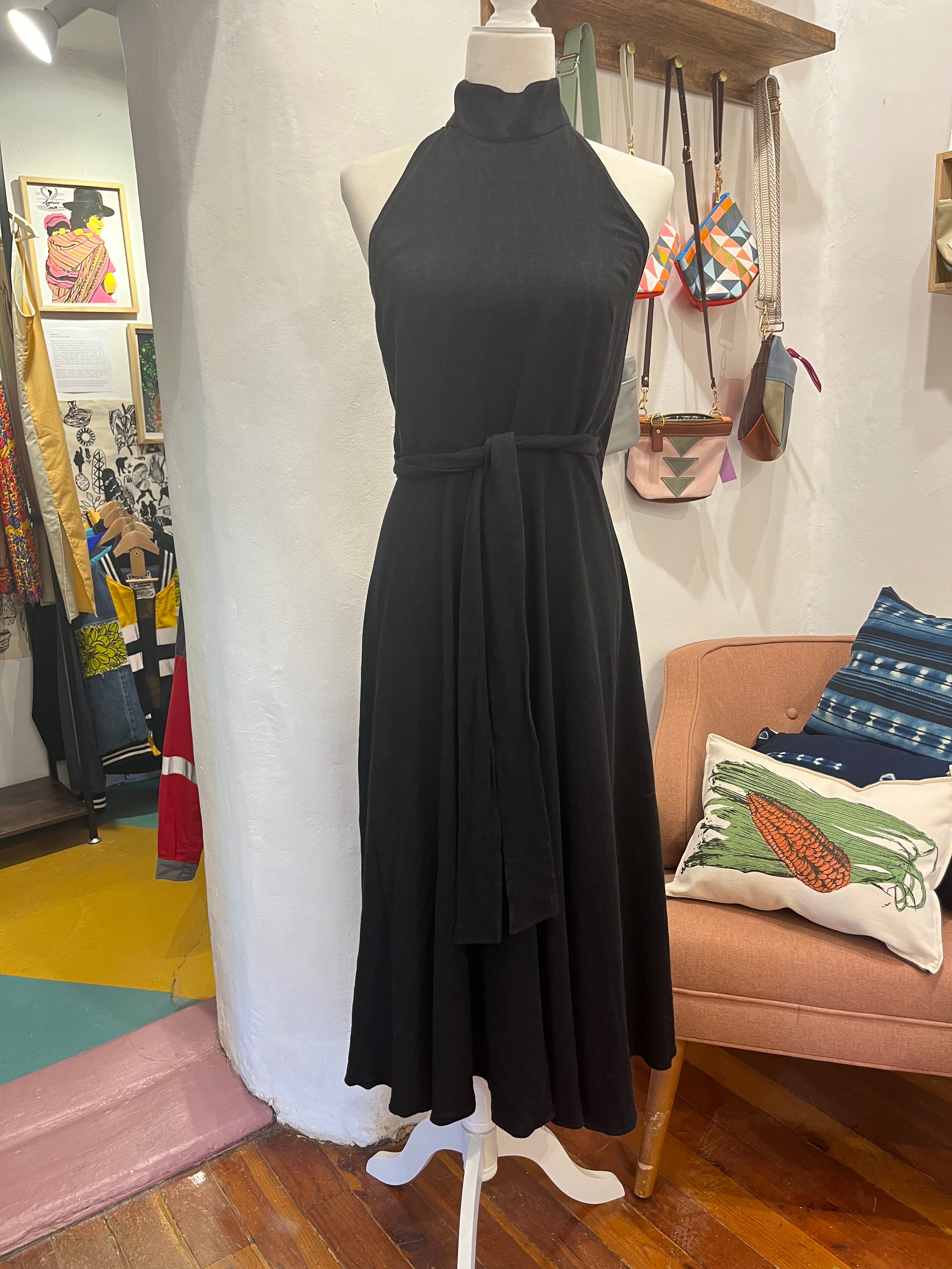 Linen Wrap Haltar Dress - Sleevless - Black