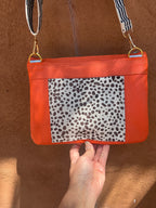 Crossbody envelope Bag ~ fuchsia and dark blue leather ~ double zip