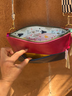 Crossbody envelope Bag ~ fuchsia and dark blue leather ~ double zip