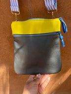 Crossbody Bag ~ lime and grey leather ~ double zip