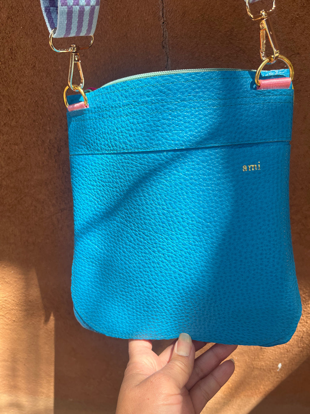 Crossbody Bag ~ lime and grey leather ~ double zip