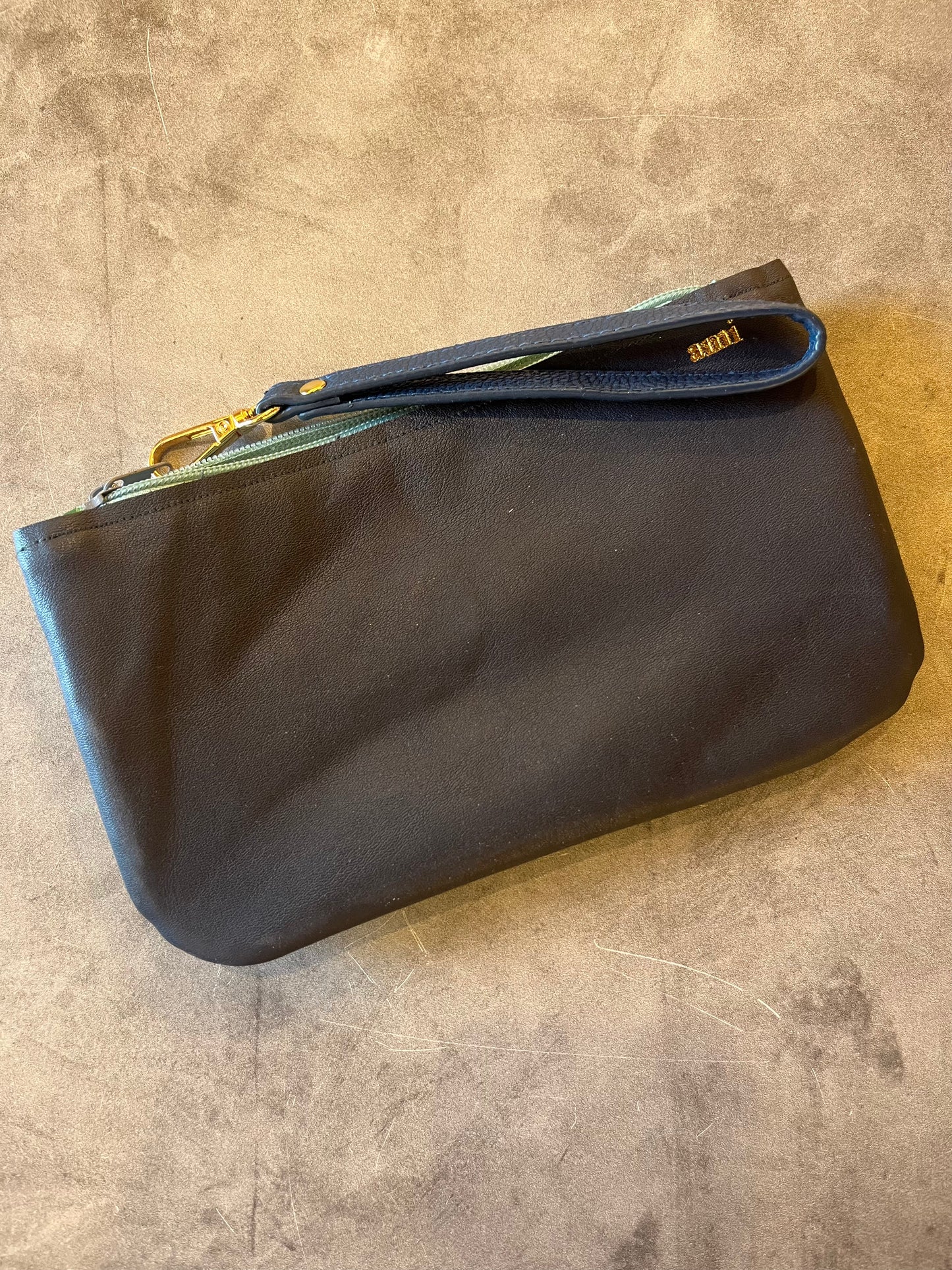 Leather wristlet double zip - color block