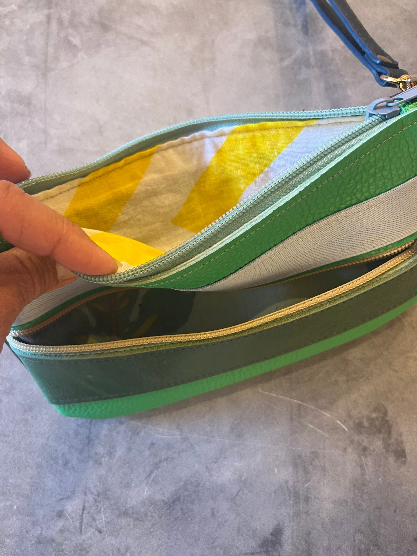 Leather wristlet double zip - color block