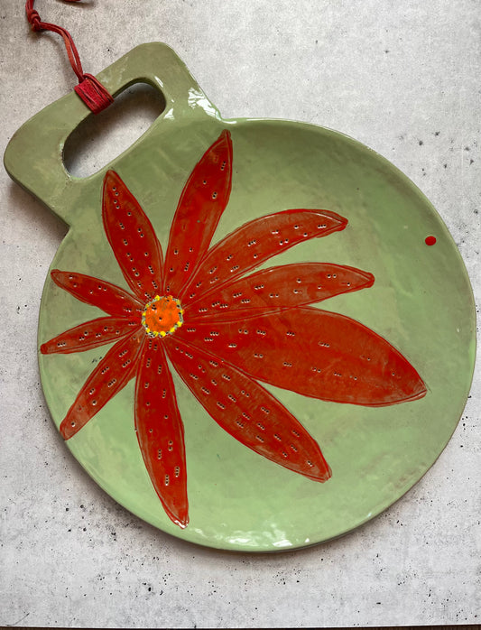 Circular Platter with Handle - Green and Red