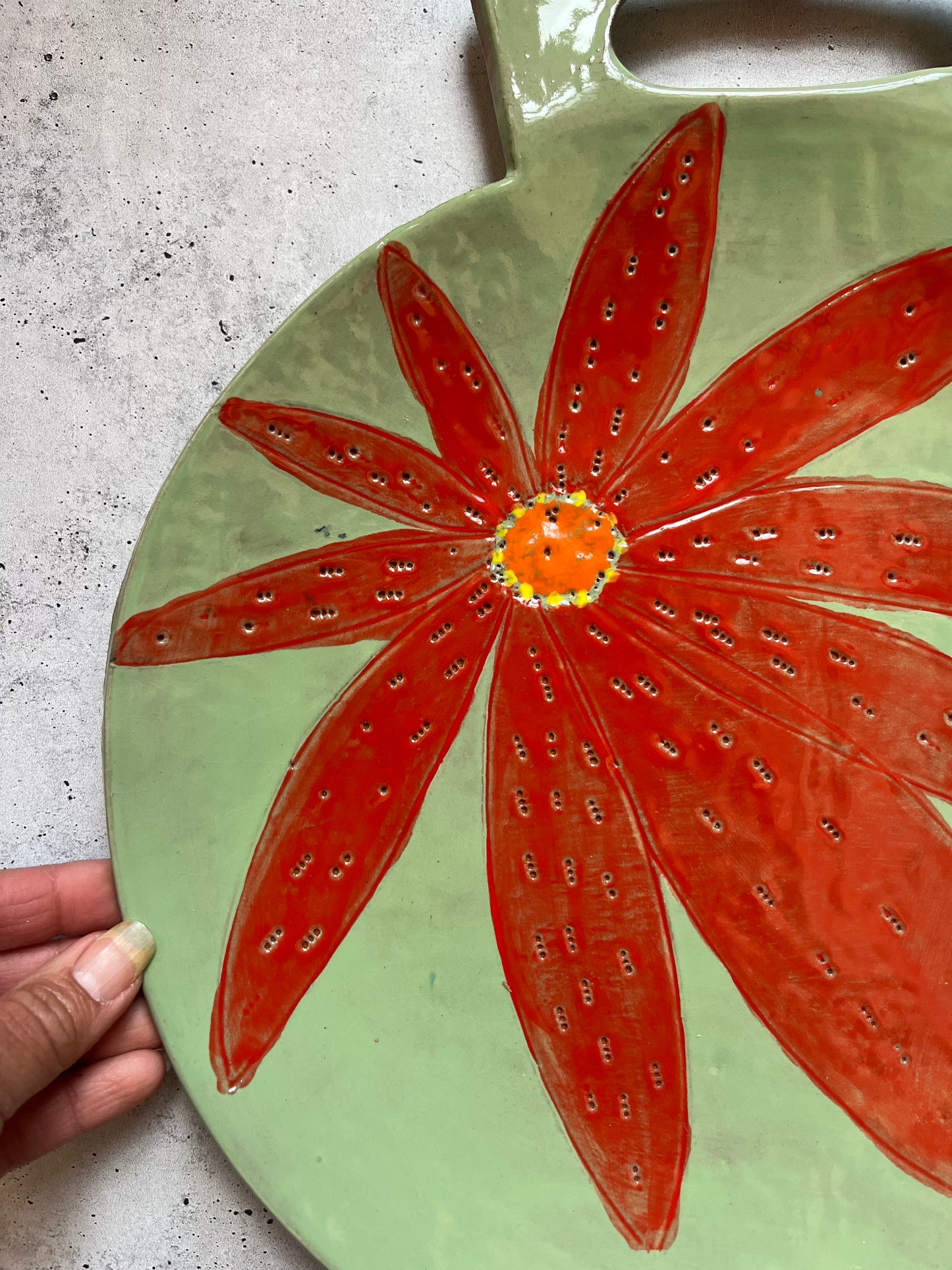 Circular Platter with Handle - Green and Red