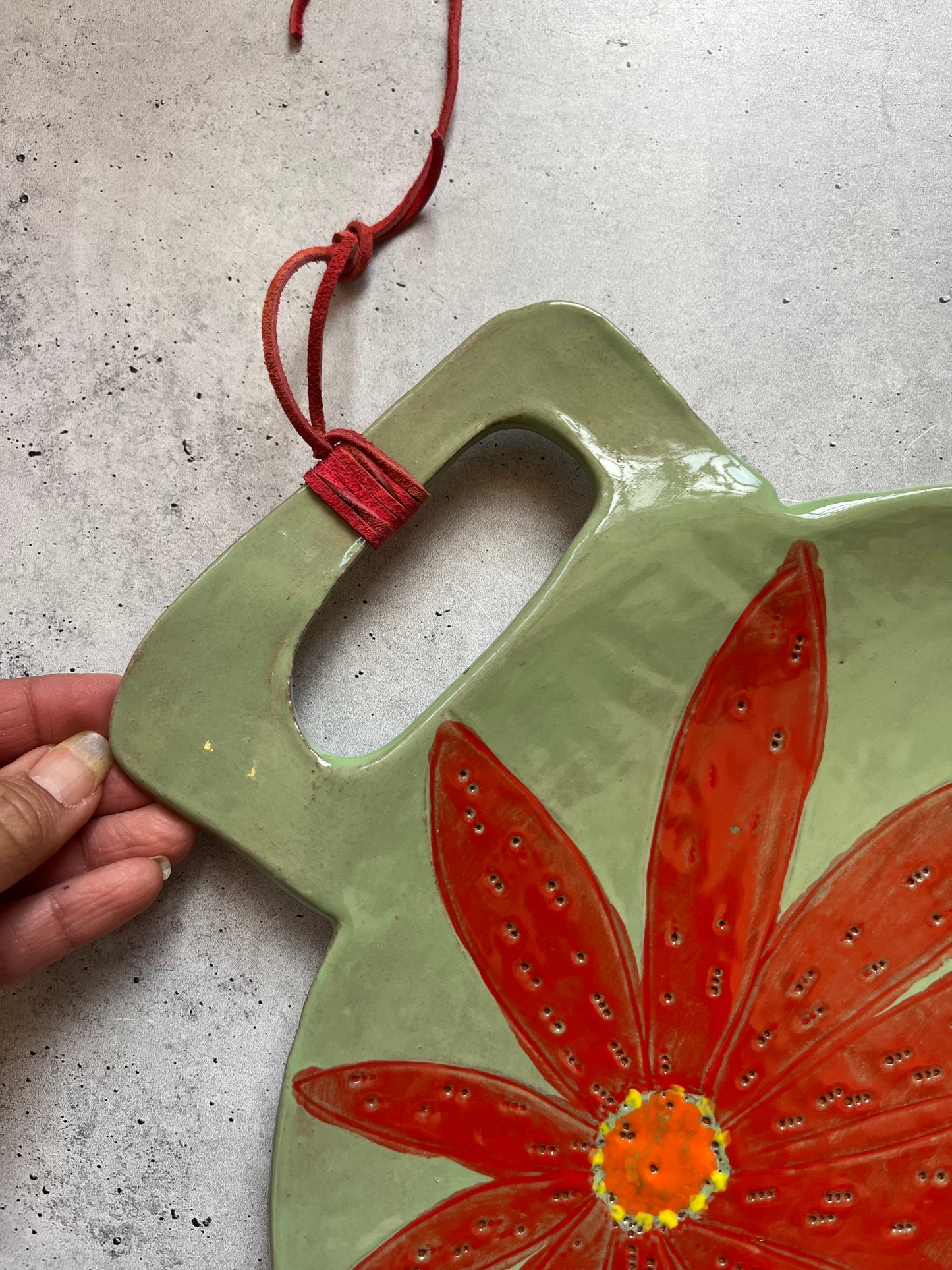 Circular Platter with Handle - Green and Red