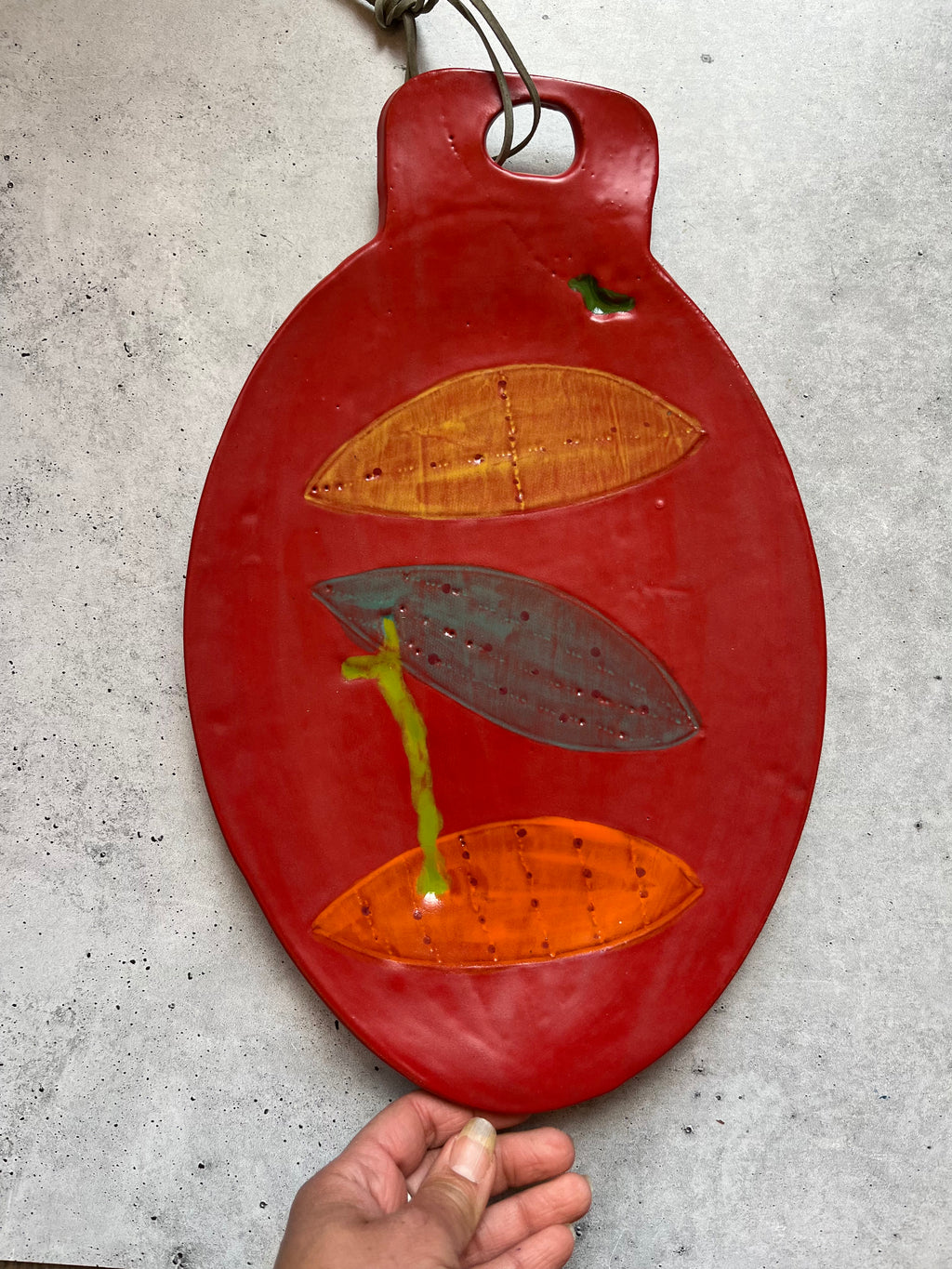 Oval Platter with Handle - Red & botanical designs