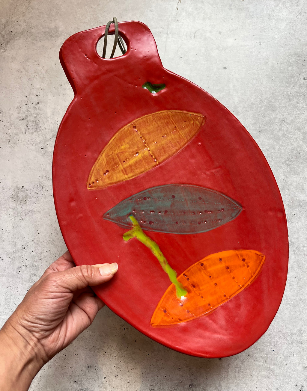 Oval Platter with Handle - Red & botanical designs