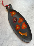 Large Oval Platter - Black with red flowers