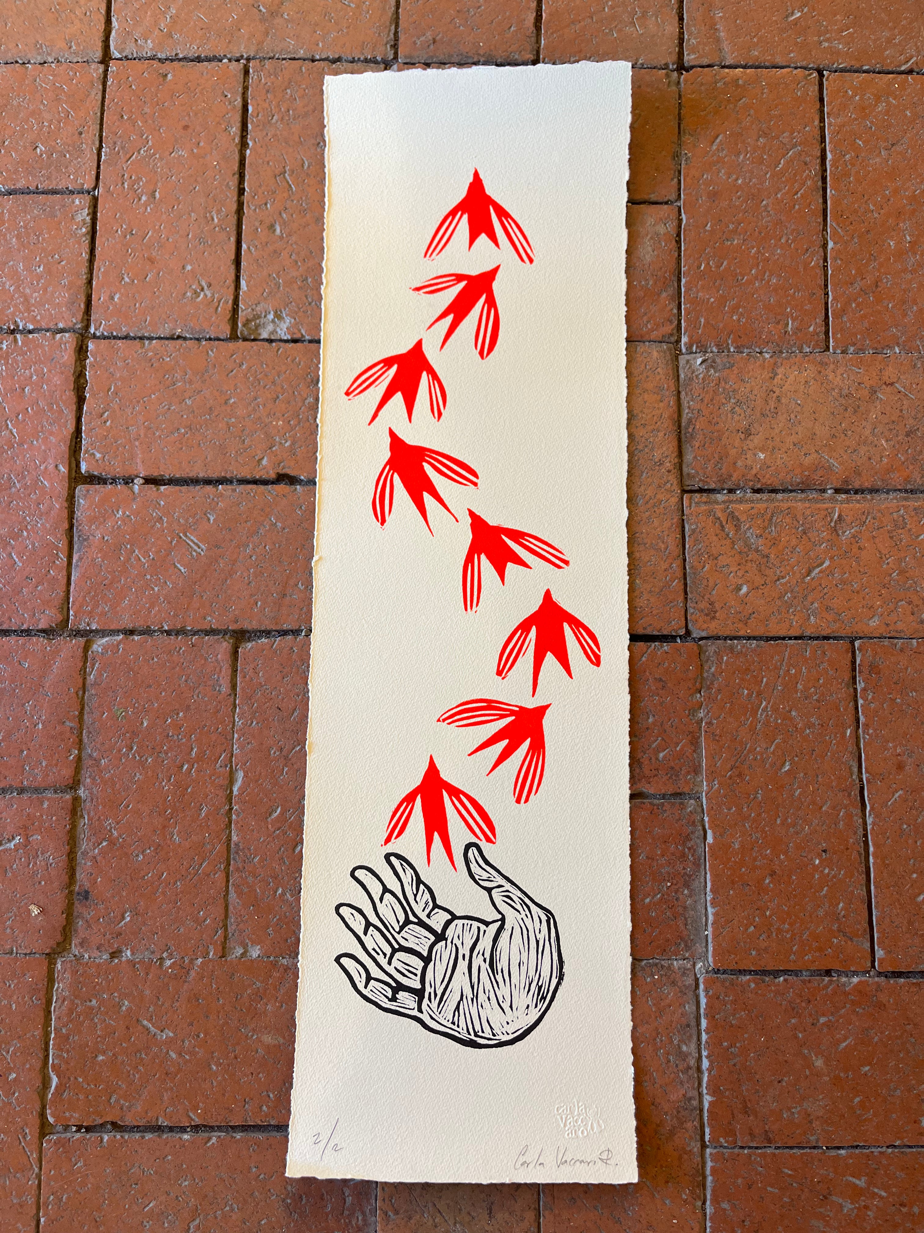 Mano con Aves - Lino Print