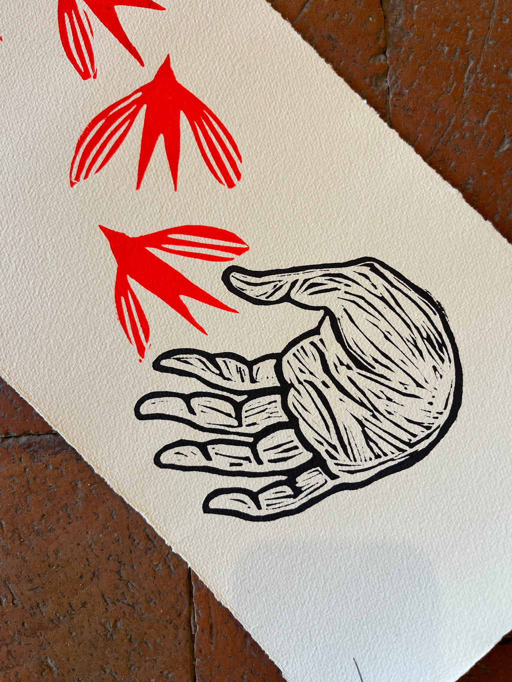 Mano con Aves - Lino Print