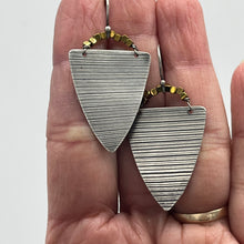 Load image into Gallery viewer, Cornhusk earrings ~ Sterling silver and Pyrite
