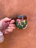 Stoneware espresso mugs ~ hand painted Prickly pear ~ 2 colors