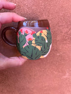 Stoneware espresso mugs ~ hand painted Prickly pear ~ 2 colors