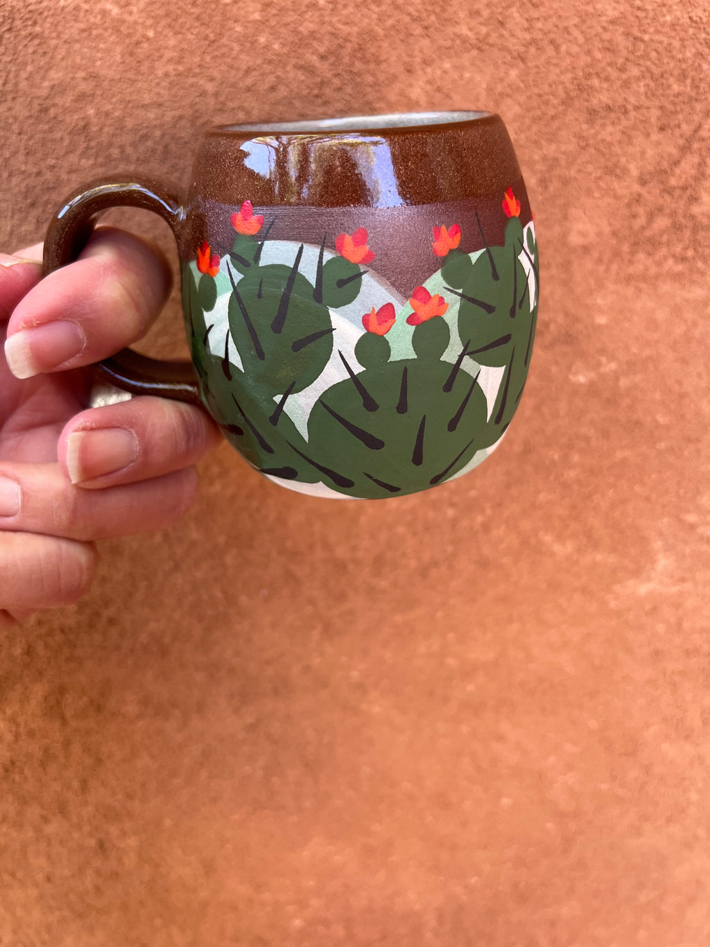 Stoneware espresso mugs ~ hand painted Prickly pear ~ 2 colors